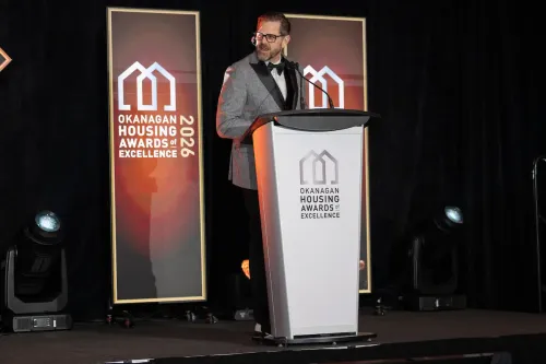 Cliff at the mic, emceeing the Okanagan Housing Awards of Excellence