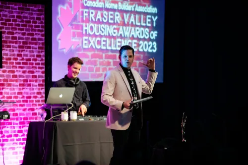 Cliff bringing the energy on stage as emcee of the Fraser Valley Housing Awards of Excellence