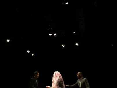 Cliff and Scott with an individual with a veil