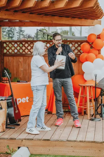 Cliff hosting an event for Petcurean